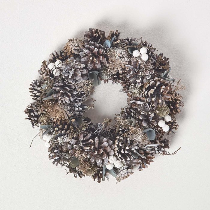 The Range | Homescapes Frosted Pinecone Christmas Wreath - Pastel Homescapes Frosted Pinecone Christmas Wreath - Pastel