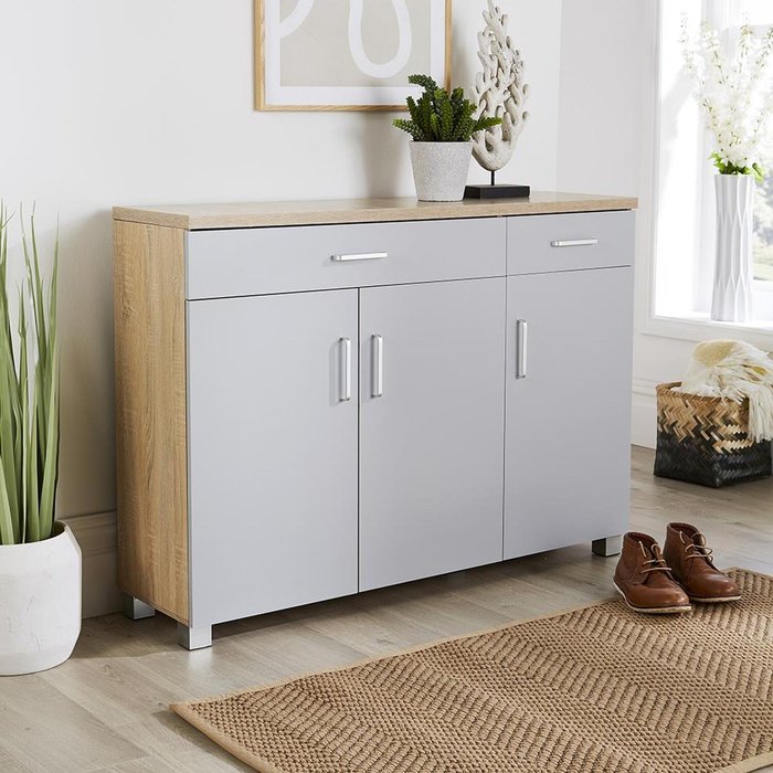 The Range | Home Source Venetia Large 2 Drawer Shoe Cupboard Storage Unit - Grey Home Source Venetia Large 2 Drawer Shoe Cupboard Storage Unit - Grey