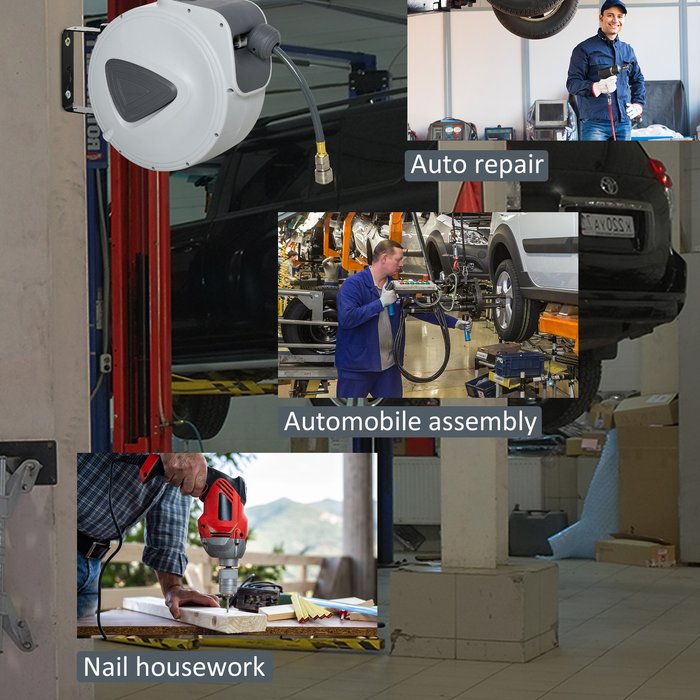 The Range | HOMCOM DURHAND Retractable Air Hose Reel - Grey HOMCOM DURHAND Retractable Air Hose Reel - Grey