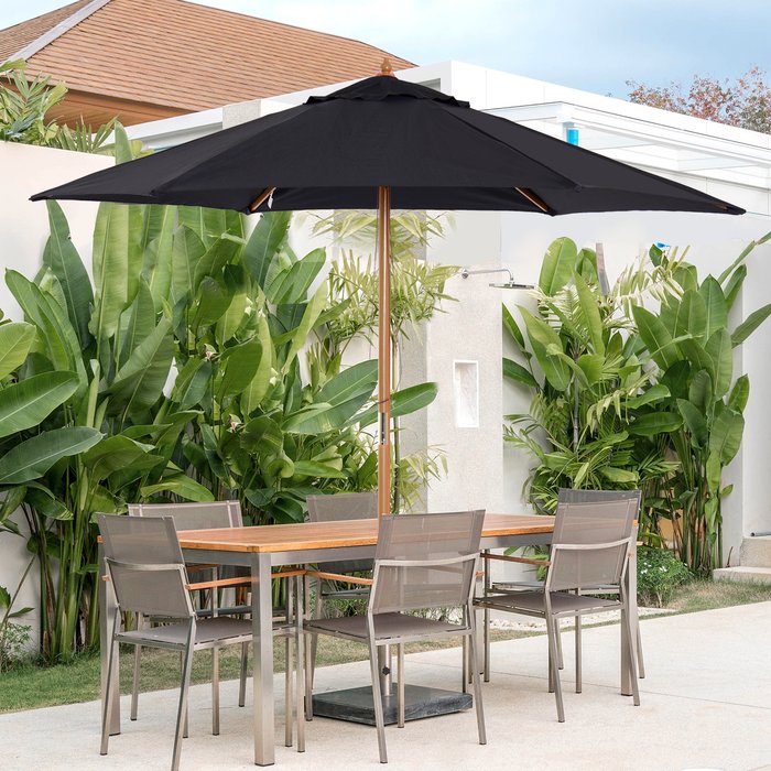 The Range | Outsunny 2.5m Wooden Garden Parasol - Black Outsunny 2.5m Wooden Garden Parasol - Black