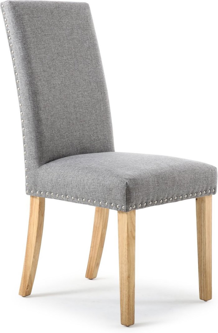 The Range | Shankar 2 x Shankar Randall Stud Detail Linen Effect Silver Dining Chairs With Natural Legs Shankar 2 x Shankar Randall Stud Detail Linen Effect Silver Dining Chairs With Natural Legs