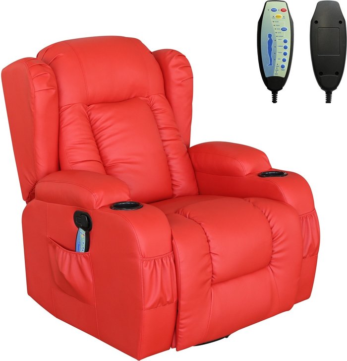 The Range | Westwood WESTWOOD Leather Recliner Armchair Swivel Heated Massage Chair - Red Westwood WESTWOOD Leather Recliner Armchair Swivel Heated Massage Chair - Red