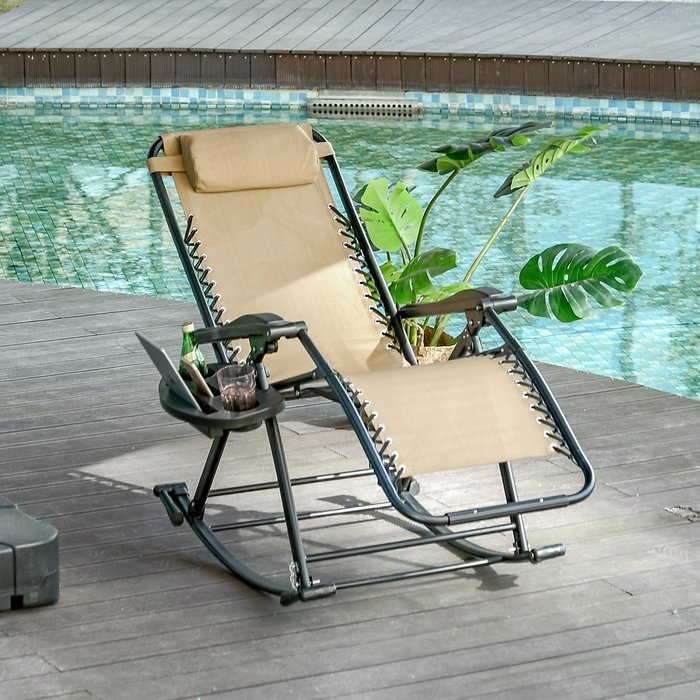 The Range | Outsunny Outsunny Folding Recliner Chair & Rocker w/ Zero-Gravity - Beige Outsunny Outsunny Folding Recliner Chair & Rocker w/ Zero-Gravity - Beige