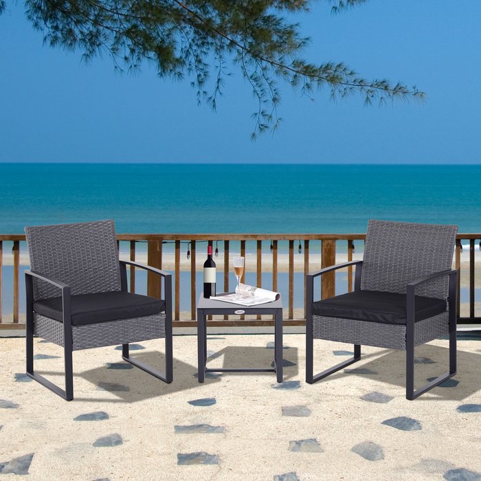 The Range | Outsunny 3 Pieces Rattan Dining Set Bistro - Grey Outsunny 3 Pieces Rattan Dining Set Bistro - Grey