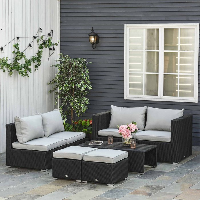 The Range | Outsunny 8 Piece PE Rattan Sofa Set - Black Outsunny 8 Piece PE Rattan Sofa Set - Black