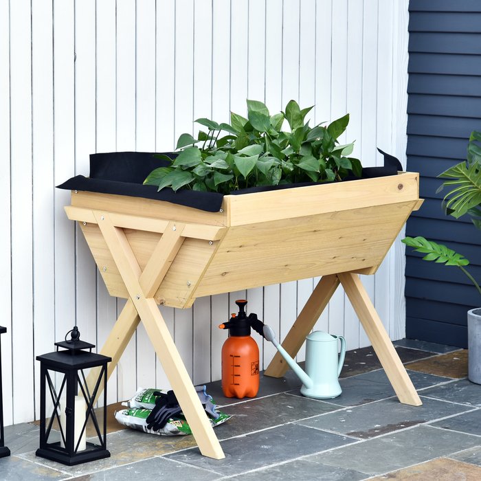 The Range | Outsunny Wooden Planter Raised Bed Container - Natural Wood Outsunny Wooden Planter Raised Bed Container - Natural Wood