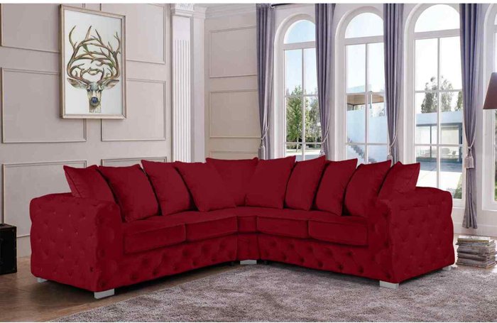 The Range | Simply Eleganza Owen Scatterback Corner Sofa in Plush Velour Velvet - Red Simply Eleganza Owen Scatterback Corner Sofa in Plush Velour Velvet - Red