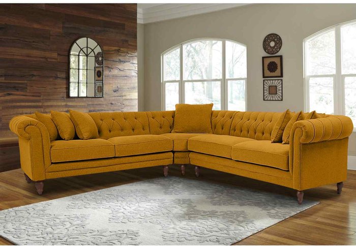 The Range | Simply Eleganza Elliot Chesterfield Corner Sofa in Velvet Fabric - Yellow Simply Eleganza Elliot Chesterfield Corner Sofa in Velvet Fabric - Yellow