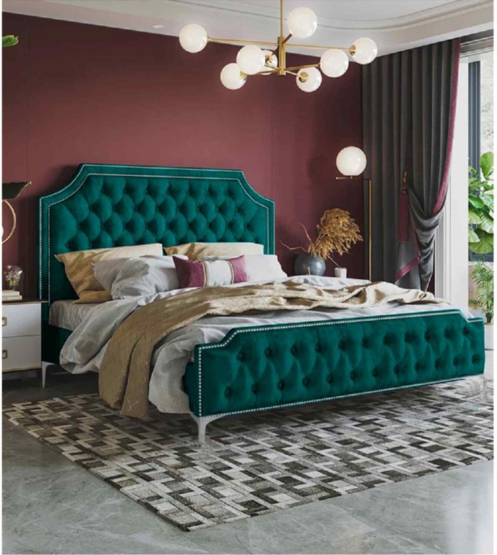 The Range | Gaia Bed Super King Plush Velvet Green Gaia Bed Super King Plush Velvet Green