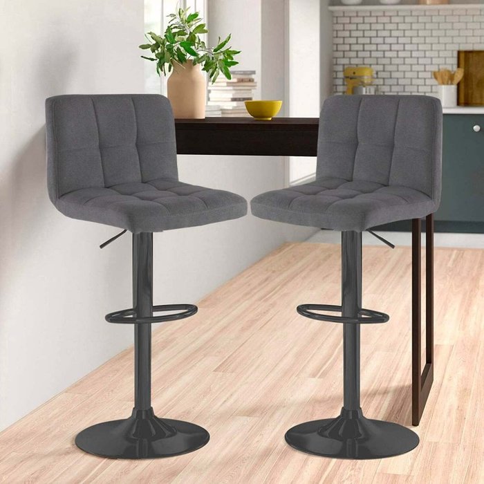 The Range | Neo Neo Fabric Cuban Bar Stools with Matt Black Legs Set of 2 - Dark Grey Neo Neo Fabric Cuban Bar Stools with Matt Black Legs Set of 2 - Dark Grey