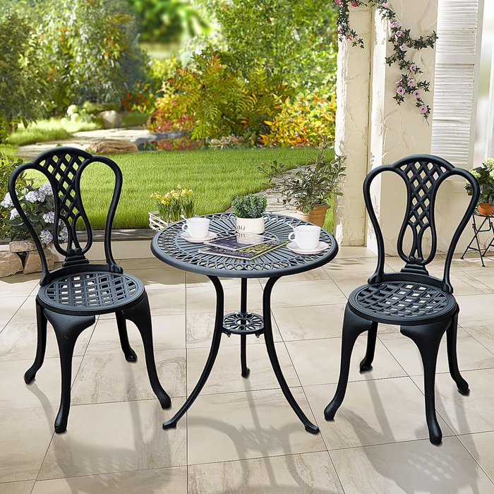 The Range | Outsunny 3 Piece Patio Cast Aluminium Bistro Set - Black Outsunny 3 Piece Patio Cast Aluminium Bistro Set - Black