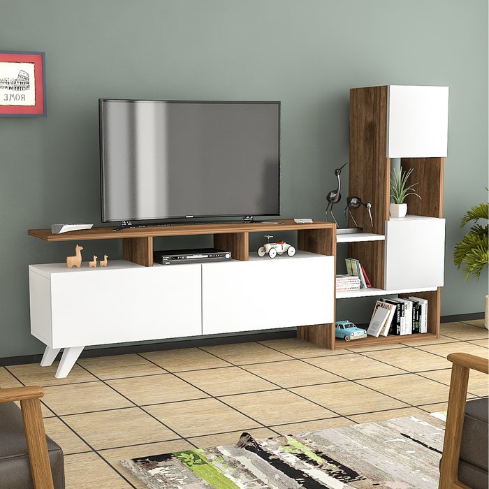 The Range | Destina Home Dapne TV Stand and Media Console - White - Walnut Destina Home Dapne TV Stand and Media Console - White - Walnut