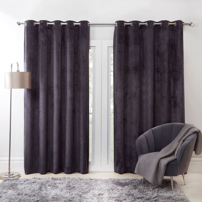 The Range | Sienna Sienna Capri Supersoft Velvet Eyelet Lined Curtains - Charcoal 66 Sienna Sienna Capri Supersoft Velvet Eyelet Lined Curtains - Charcoal 66