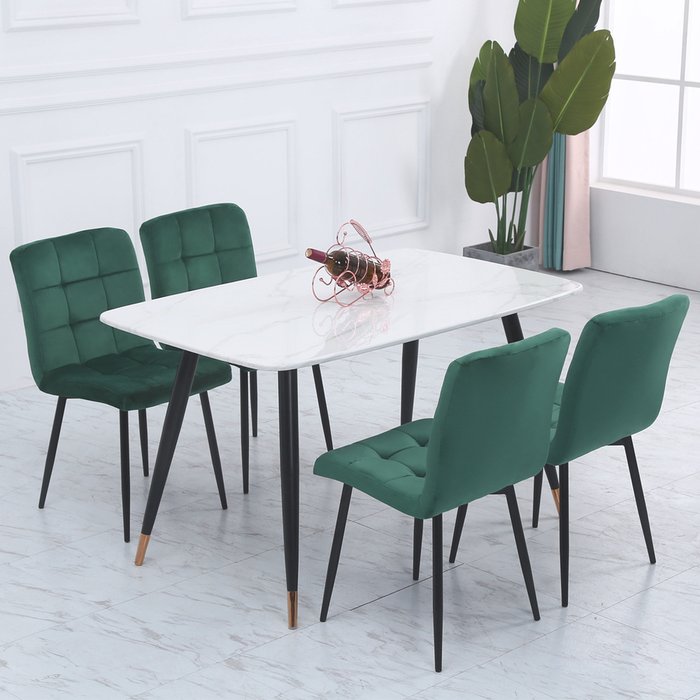 The Range | Livingandhome Set of 4 Frosted Velvet Upholstered Dining Chair - Green Livingandhome Set of 4 Frosted Velvet Upholstered Dining Chair - Green
