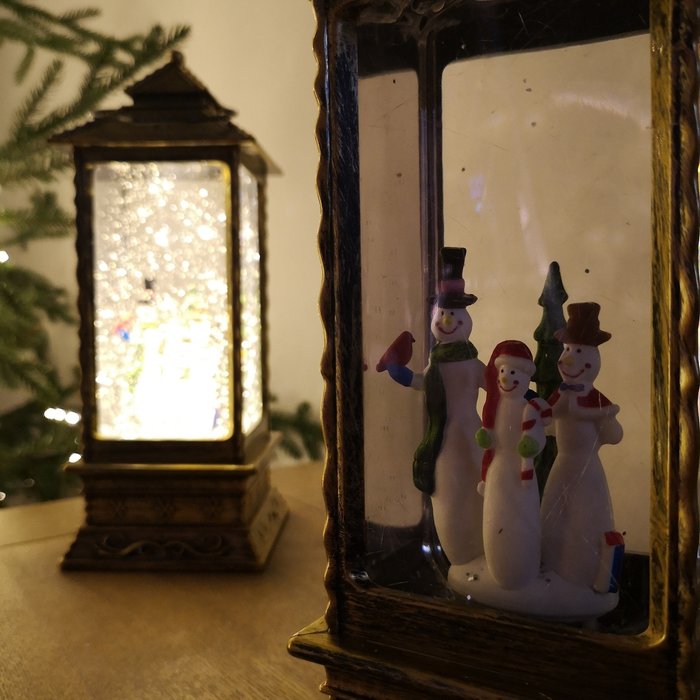 The Range | Samuel Alexander Warm White LED Glitter Water Spinner Oblong Lantern - Brown / Snowman Samuel Alexander Warm White LED Glitter Water Spinner Oblong Lantern - Brown / Snowman