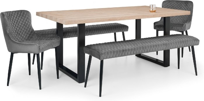 The Range | Julian Bowen Julian Bowen Set Of Berwick Dining Table 2 Luxe Low Bench Grey & 2 Luxe Chairs Grey Julian Bowen Julian Bowen Set Of Berwick Dining Table 2 Luxe Low Bench Grey & 2 Luxe Chairs Grey