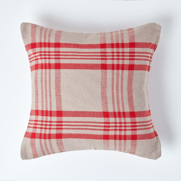 The Range | Homescapes Tartan Pattern Cotton Cushion Cover - Grey Red Homescapes Tartan Pattern Cotton Cushion Cover - Grey Red