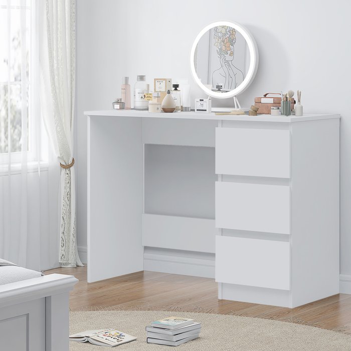 The Range | FWStyle Matt White Dressing Table Desk With 3 Drawers - White FWStyle Matt White Dressing Table Desk With 3 Drawers - White