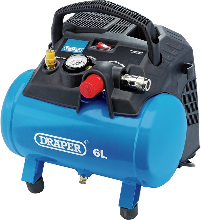 The Range | Draper Draper 6L Oil Free Compressor - Black/Blue Draper Draper 6L Oil Free Compressor - Black/Blue