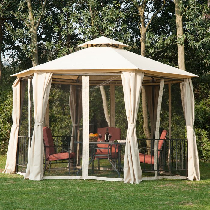 The Range | Outsunny Gazebo Canopy Party Tent 2 Tier - Beige, Black Outsunny Gazebo Canopy Party Tent 2 Tier - Beige, Black