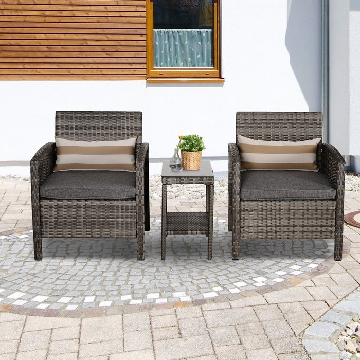 The Range | Outsunny PE Rattan Set 2 Tier Table Set - Grey Outsunny PE Rattan Set 2 Tier Table Set - Grey