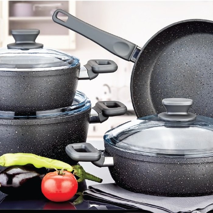 The Range | Rozi Defne Collection 7-piece Non-stick Granite Cookware Set - Grey Rozi Defne Collection 7-piece Non-stick Granite Cookware Set - Grey
