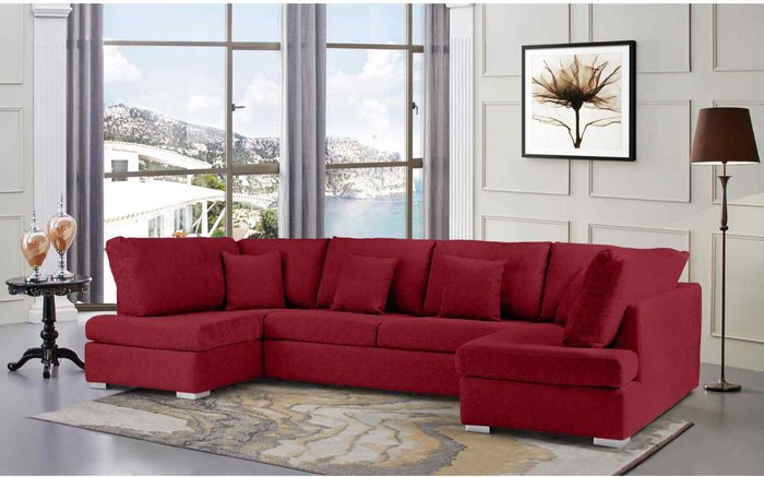 The Range | Simply Eleganza Ollie Large U Shape Sofa Velour Velvet Fabric - Red Simply Eleganza Ollie Large U Shape Sofa Velour Velvet Fabric - Red