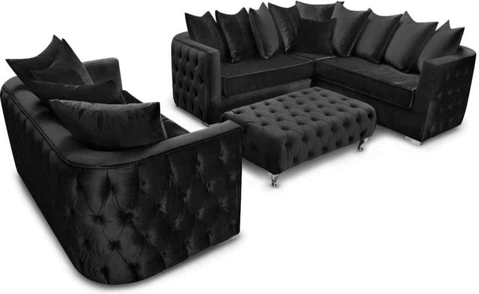 The Range | Simply Eleganza Julia Sofa Set 3 Seater Sofa with Corner and Footstool - Black Simply Eleganza Julia Sofa Set 3 Seater Sofa with Corner and Footstool - Black