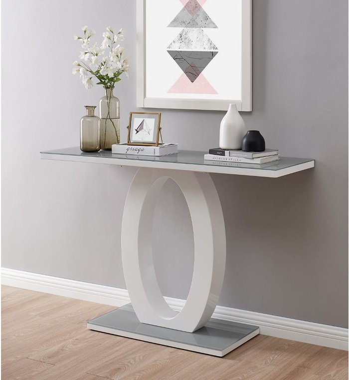 The Range | FurnitureboxUK Giovani Modern Grey White Halo High Gloss Glass Console Table - White FurnitureboxUK Giovani Modern Grey White Halo High Gloss Glass Console Table - White