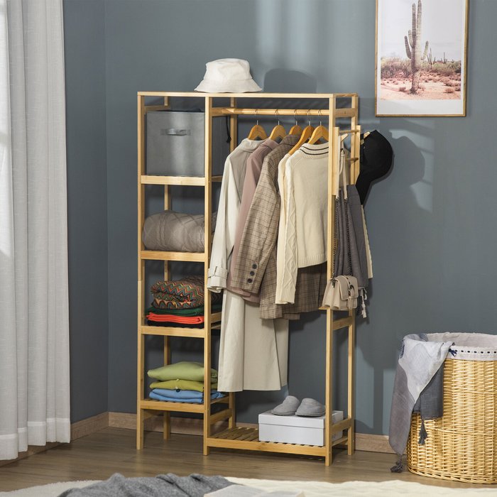 The Range | HOMCOM HOMCOM Bamboo Coat Rack With Hooks Hanging Rail And Storage Shelf HOMCOM HOMCOM Bamboo Coat Rack With Hooks Hanging Rail And Storage Shelf