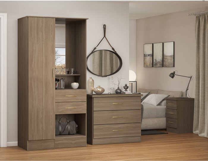 The Range | Seconique Nevada Vanity 1 Door Wardrobe - Rustic Oak / Rustic Oak Seconique Nevada Vanity 1 Door Wardrobe - Rustic Oak / Rustic Oak