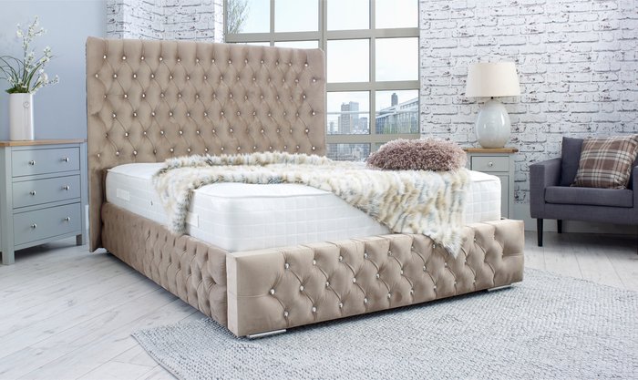 The Range | Simply Eleganza Bello Plush 4 Inch Solid Thick Bed Frame With Curved Headboard - Mink / Superking Simply Eleganza Bello Plush 4 Inch Solid Thick Bed Frame With Curved Headboard - Mink / Superking