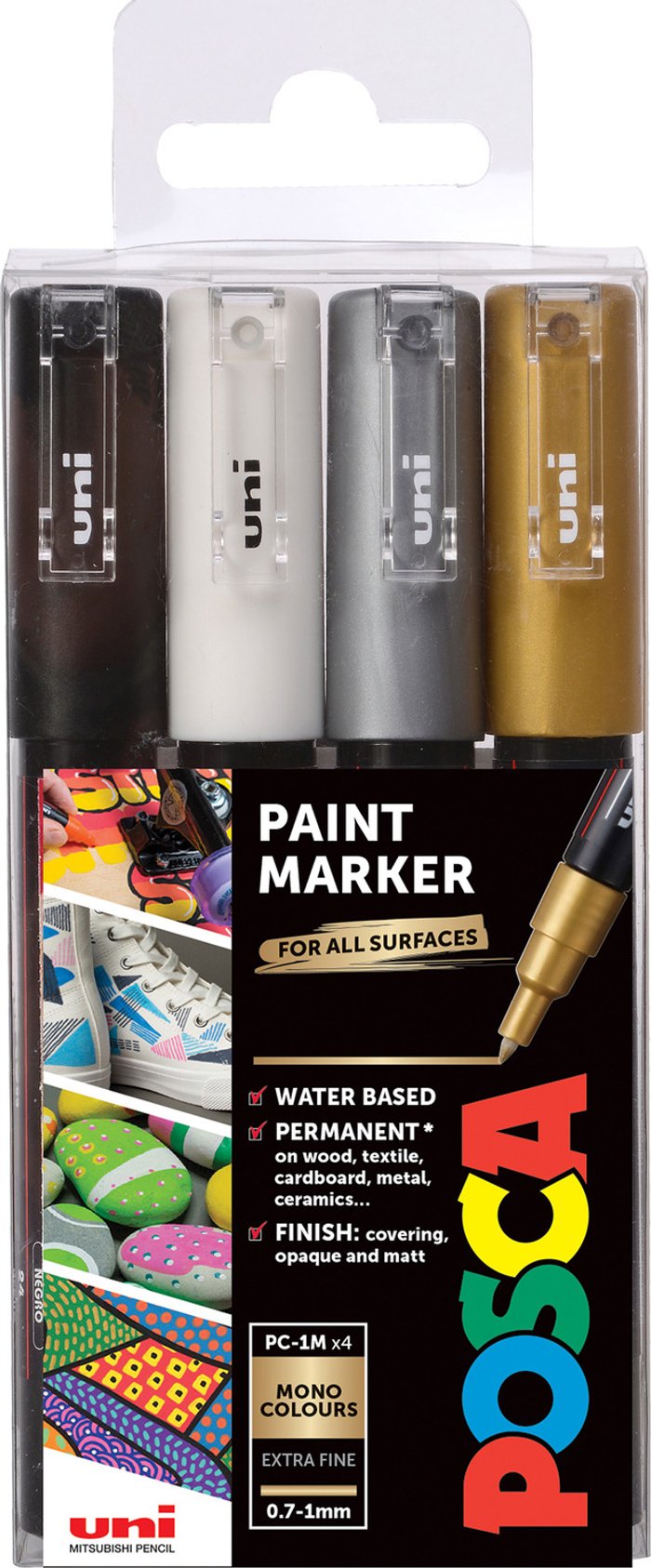 The Range | Uni-ball Pack of 4 Uni Posca Mono-Tone Marker Pens - Extra-Fine Uni-ball Pack of 4 Uni Posca Mono-Tone Marker Pens - Extra-Fine