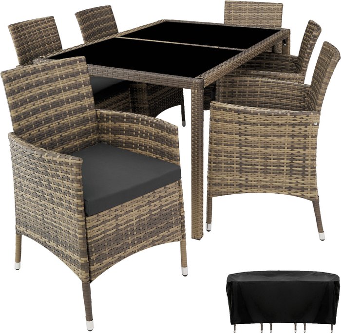 The Range | TECTAKE Tectake Rattan 6 Seat Dining Set With Protective Cover - Brown/Black TECTAKE Tectake Rattan 6 Seat Dining Set With Protective Cover - Brown/Black