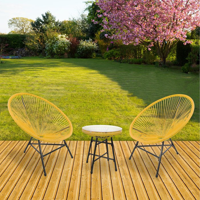 The Range | RayGar 3pcs Bistro Egg Designer String Chair Garden Set - Yellow RayGar 3pcs Bistro Egg Designer String Chair Garden Set - Yellow