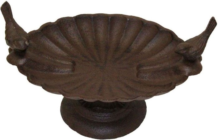 The Range | Homescapes Brown Decorative Birds Scalloped Oval Bird Bath Cast Iron - Brown Homescapes Brown Decorative Birds Scalloped Oval Bird Bath Cast Iron - Brown