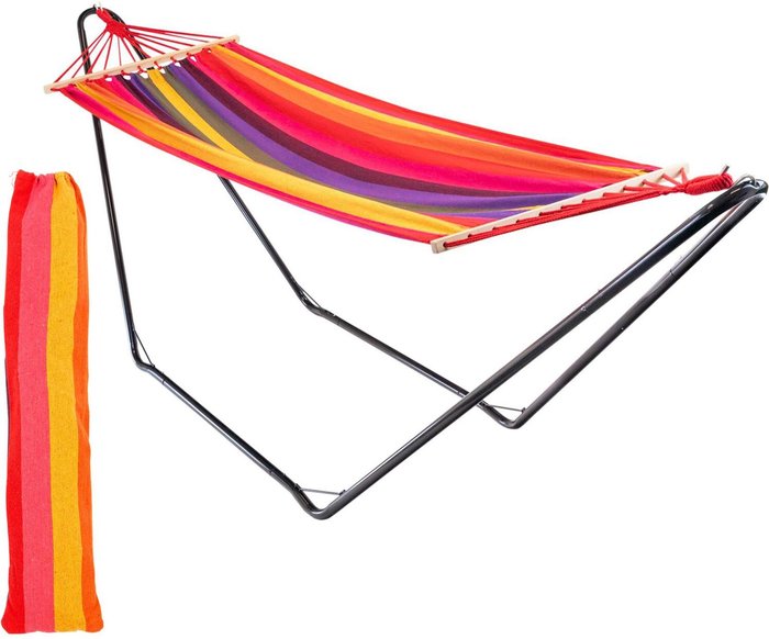 The Range | Harbour Housewares Garden Spreader Bar Hammock with Stand - Multicolour Harbour Housewares Garden Spreader Bar Hammock with Stand - Multicolour