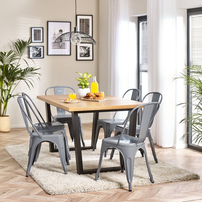 The Range | FurnitureboxUK Cotswold Oak Black Leg Dining Table And 4 Colton Metal Dining Chairs - Grey FurnitureboxUK Cotswold Oak Black Leg Dining Table And 4 Colton Metal Dining Chairs - Grey