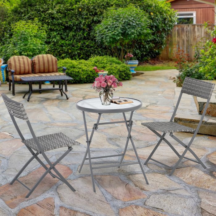 The Range | Outsunny Wicker Bistro Foldable Table and Chair Set - Grey Outsunny Wicker Bistro Foldable Table and Chair Set - Grey