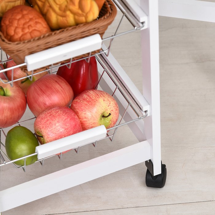 The Range | HOMCOM Drop-Leaf Kitchen Trolley with 3 Baskets - Oak and white HOMCOM Drop-Leaf Kitchen Trolley with 3 Baskets - Oak and white