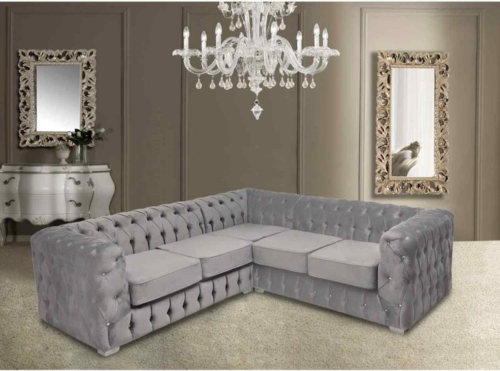 The Range | Simply Eleganza Percy Fixed Back Tufted Fluted Large Corner Sofa - Grey Simply Eleganza Percy Fixed Back Tufted Fluted Large Corner Sofa - Grey