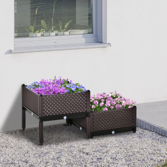 The Range | Outsunny Set of 2 Plastic Raised Garden Bed - Brown Outsunny Set of 2 Plastic Raised Garden Bed - Brown