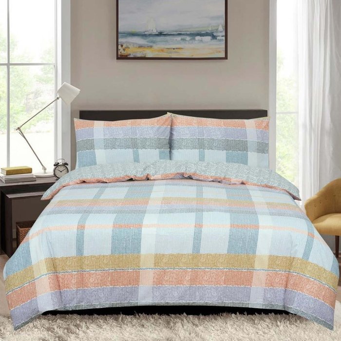 The Range | Vantona Vantona Easy Living Range Purity Plaid Duvet Cover Set - White/Multi / Super King Vantona Vantona Easy Living Range Purity Plaid Duvet Cover Set - White/Multi / Super King