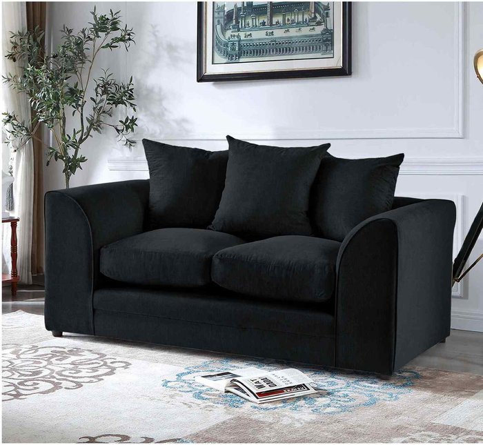 The Range | Simply Eleganza Mirana Modern Plush Velvet 2 Seater Sofa - Black Simply Eleganza Mirana Modern Plush Velvet 2 Seater Sofa - Black