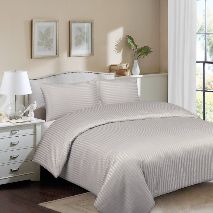 The Range | Sasma Home 300 Thread Count Hotel Quality Sating Stripe Duvet Cover Set - White / Double Sasma Home 300 Thread Count Hotel Quality Sating Stripe Duvet Cover Set - White / Double