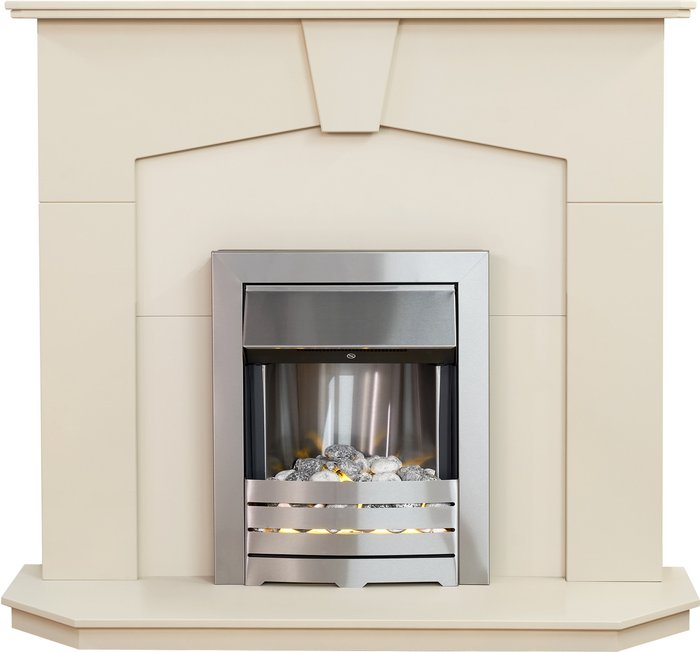 The Range | Adam Adam Abbey in Stone Effect with Helios Electric Fire in Brushed Steel, 48 Inch - Stone Effect Adam Adam Abbey in Stone Effect with Helios Electric Fire in Brushed Steel, 48 Inch - Stone Effect