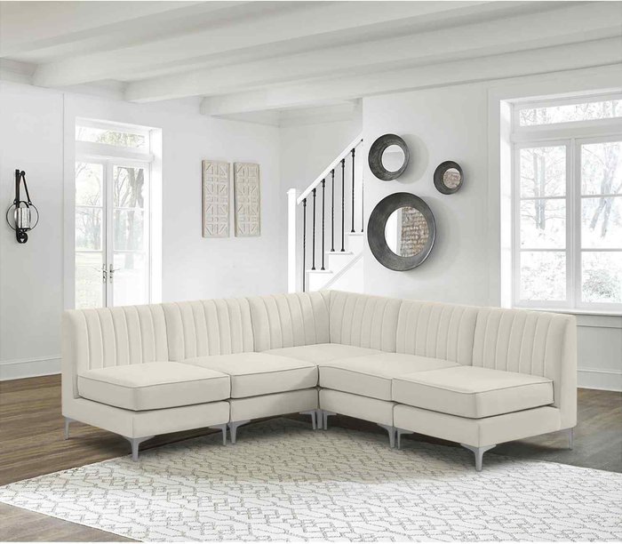 The Range | Simply Eleganza Albert Modular Corner Sofa in Velour Velvet Fabric - White Simply Eleganza Albert Modular Corner Sofa in Velour Velvet Fabric - White