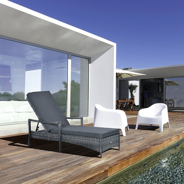 The Range | Outsunny Patio Dual Rattan Wicker Single Sun Lounger - Grey Outsunny Patio Dual Rattan Wicker Single Sun Lounger - Grey