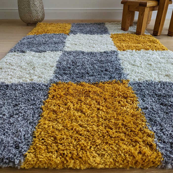 The Range | The Rug Wholesaler Ochre Patchwork Shaggy Rug - Oslo - Yellow / 80cm / 150cm The Rug Wholesaler Ochre Patchwork Shaggy Rug - Oslo - Yellow / 80cm / 150cm