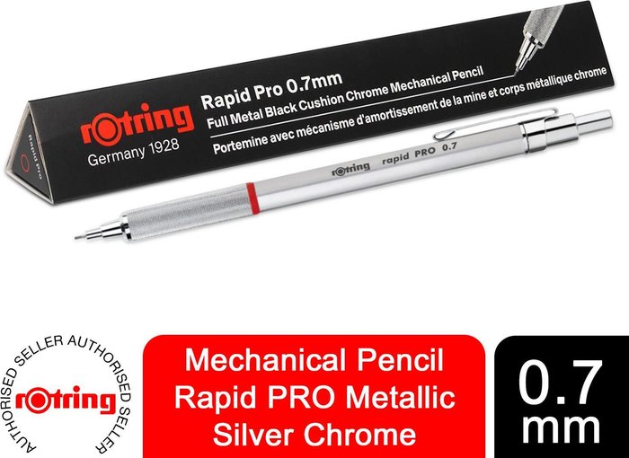 The Range | Rotring Rotring Rapid Pro Mechanical Matte Black or Metallic Silver HB Pencil or Pen - Silver / Mechanical Pencil, 0.7 mm Rotring Rotring Rapid Pro Mechanical Matte Black or Metallic Silver HB Pencil or Pen - Silver / Mechanical Pencil, 0.7 mm
